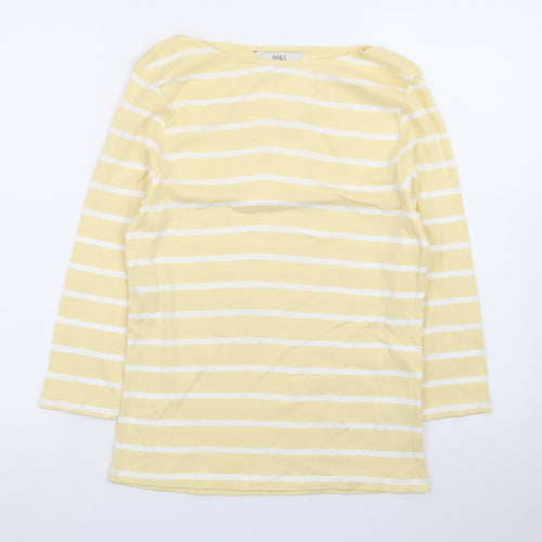 Marks and Spencer Women’s Yellow Striped 3/4 Sleeve Cotton T-Shirt Size 12