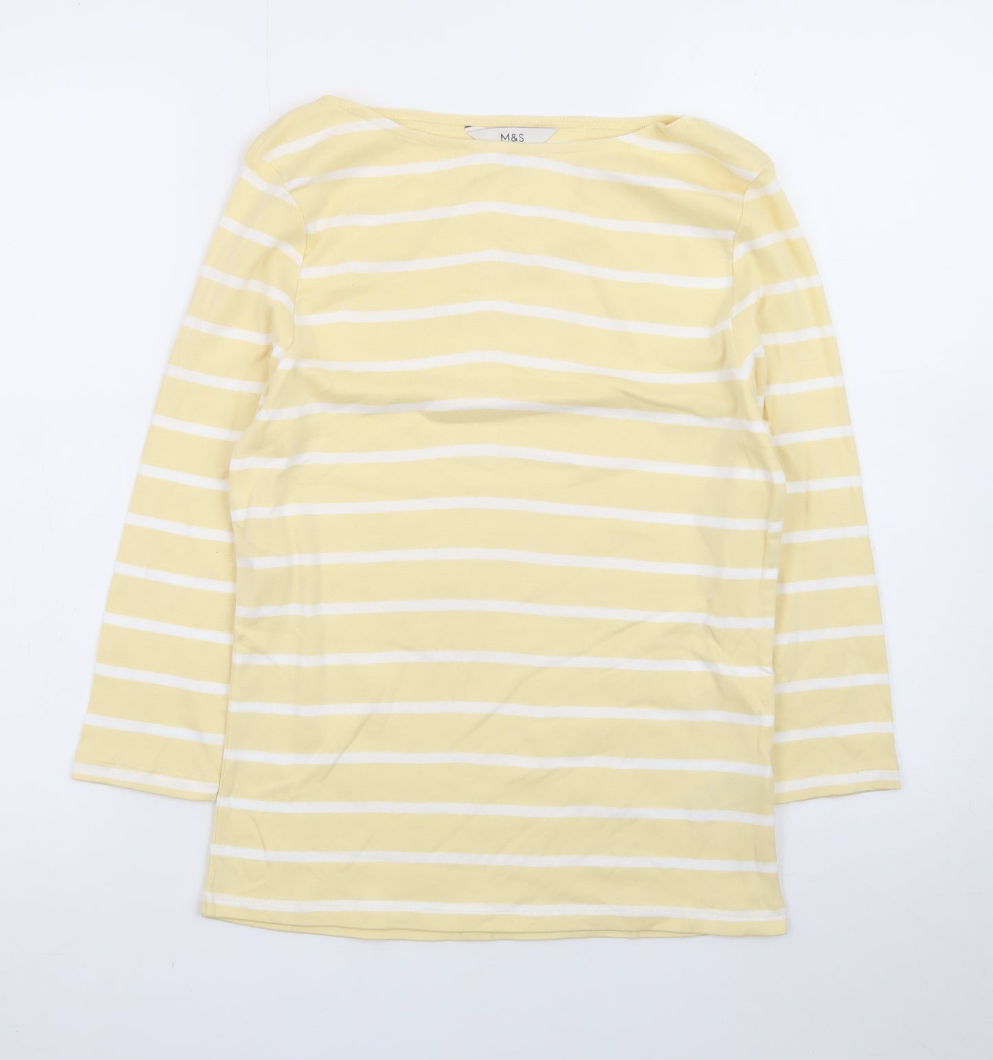 Marks and Spencer Women’s Yellow Striped 3/4 Sleeve Cotton T-Shirt Size 12