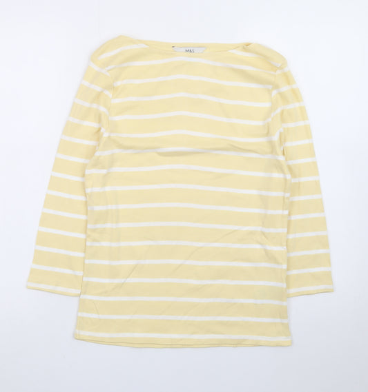 Marks and Spencer Women’s Yellow Striped 3/4 Sleeve Cotton T-Shirt Size 12