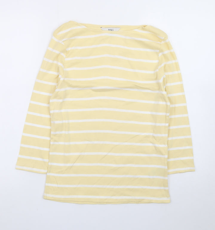 Marks and Spencer Women’s Yellow Striped 3/4 Sleeve Cotton T-Shirt Size 12