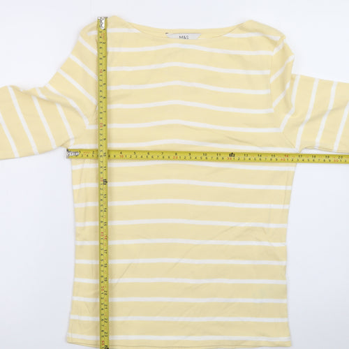 Marks and Spencer Women’s Yellow Striped 3/4 Sleeve Cotton T-Shirt Size 12