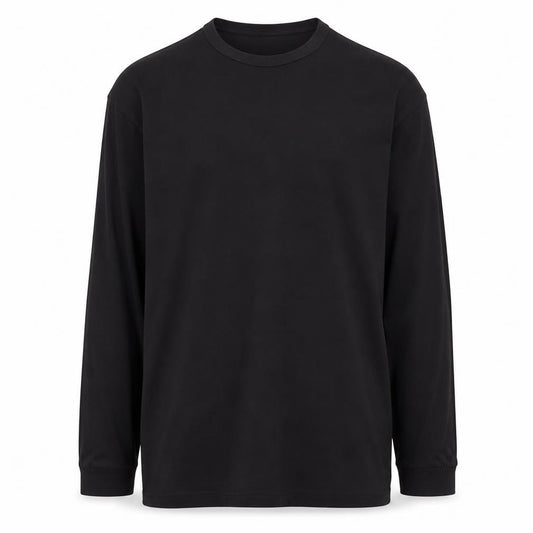 Front view of Portwest Men's Black Long Sleeve Crew Neck T-Shirt XL Regular Fit