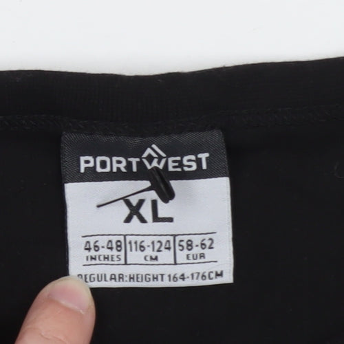 Portwest Men's Black Long Sleeve Crew Neck T-Shirt XL Regular Fit