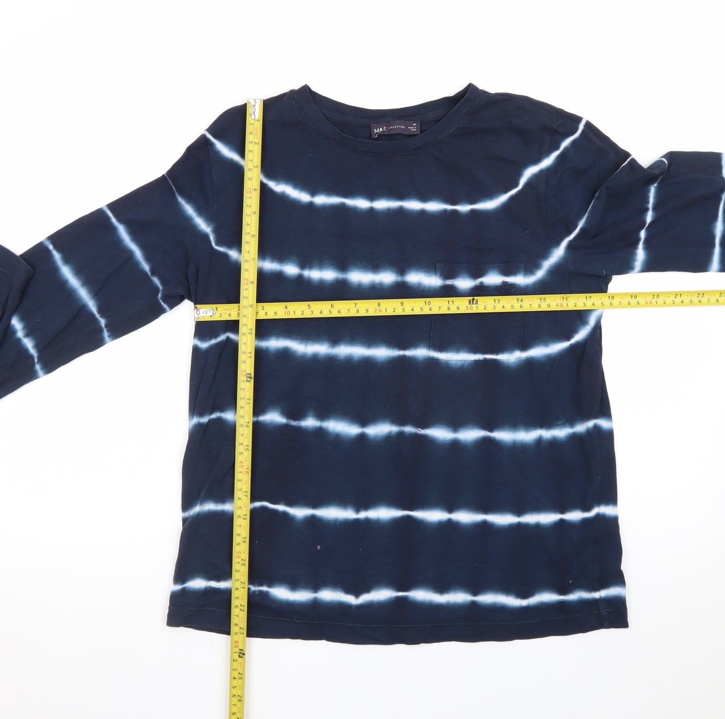 Marks and Spencer Women’s Blue Tie-Dye Long Sleeve Cotton T-Shirt Size 10