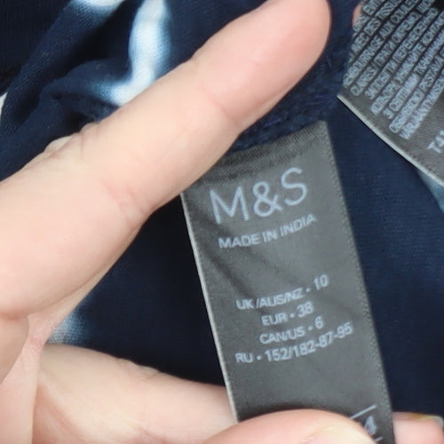 Marks and Spencer Women’s Blue Tie-Dye Long Sleeve Cotton T-Shirt Size 10