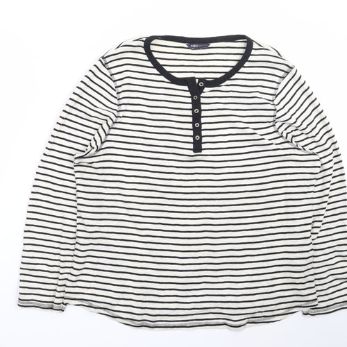 Marks and Spencer Women White Striped Cotton Henley Top Size 24