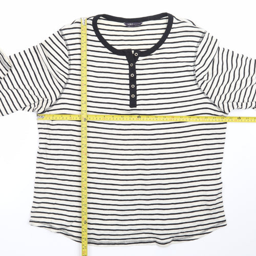 Marks and Spencer Women White Striped Cotton Henley Top Size 24