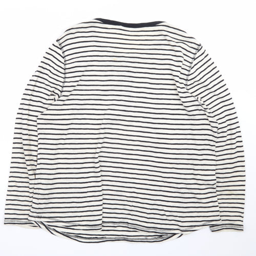 Marks and Spencer Women White Striped Cotton Henley Top Size 24