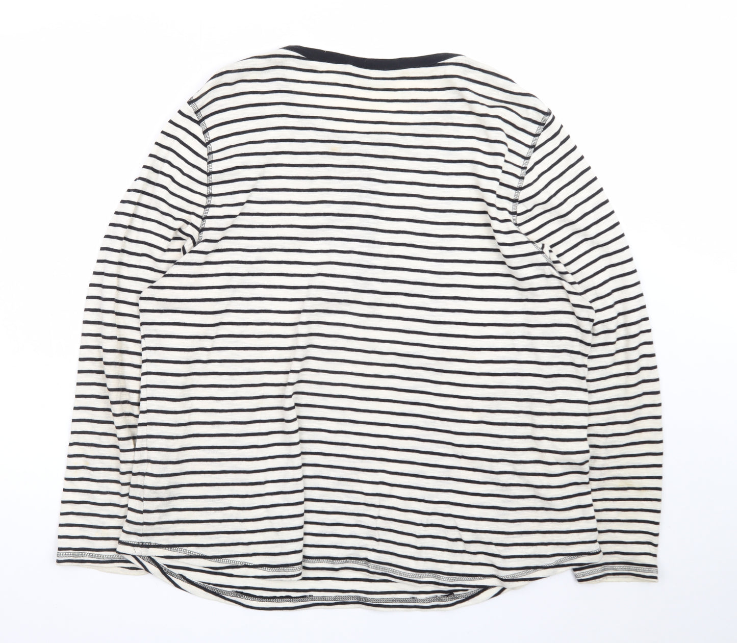 Marks and Spencer Women White Striped Cotton Henley Top Size 24