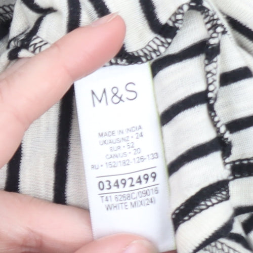 Marks and Spencer Women White Striped Cotton Henley Top Size 24