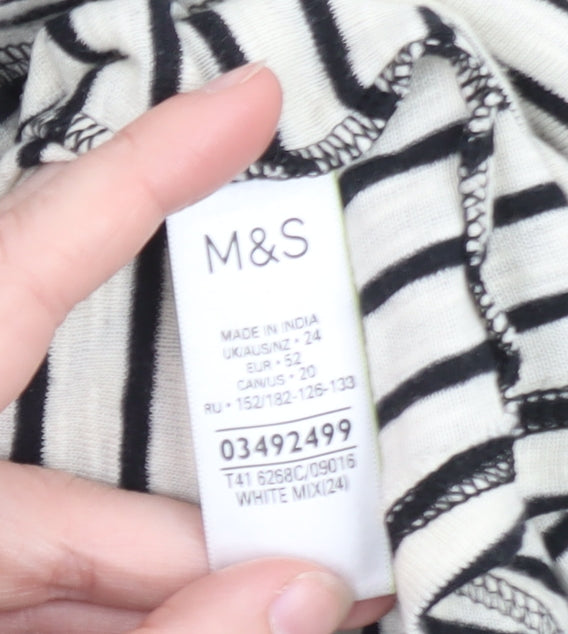 Marks and Spencer Women White Striped Cotton Henley Top Size 24