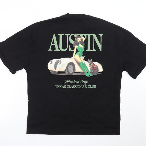 River Island Men's Black Austin Texas Car Club Oversized T-Shirt Size S
