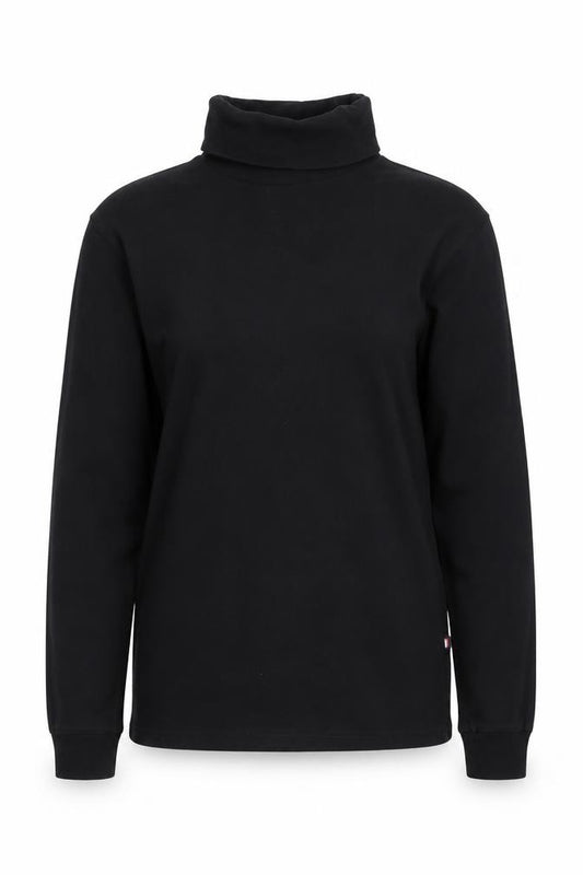 Front view of Bahob Women's Black Roll Neck Long Sleeve Basic Top, size S