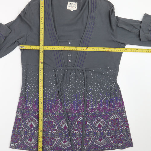 Mantaray Women Grey Purple Tunic Top Size 14 Long Sleeve Embellished