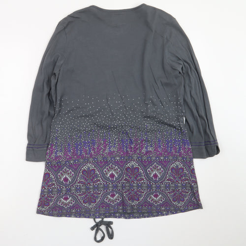 Mantaray Women Grey Purple Tunic Top Size 14 Long Sleeve Embellished