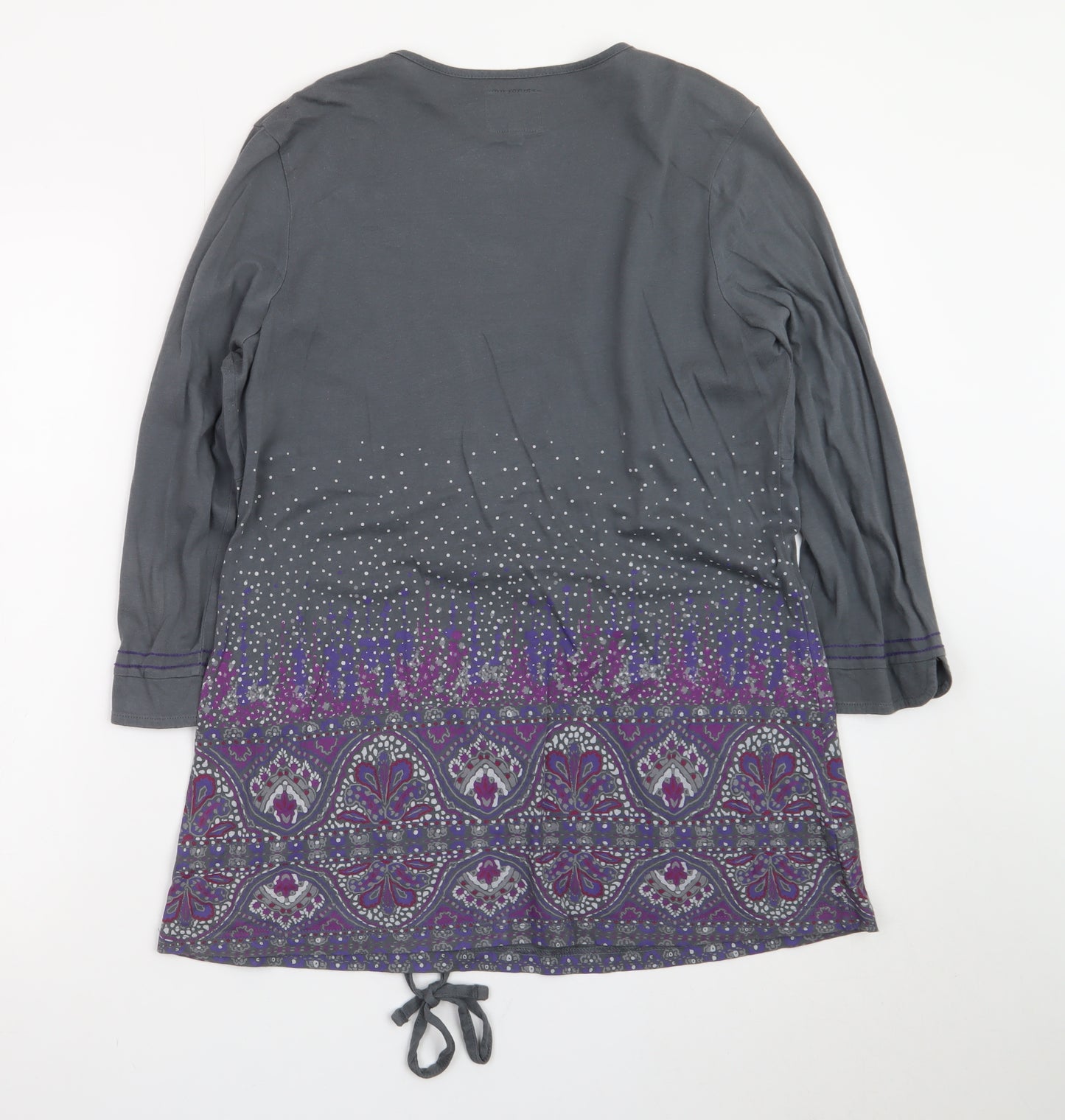 Mantaray Women Grey Purple Tunic Top Size 14 Long Sleeve Embellished