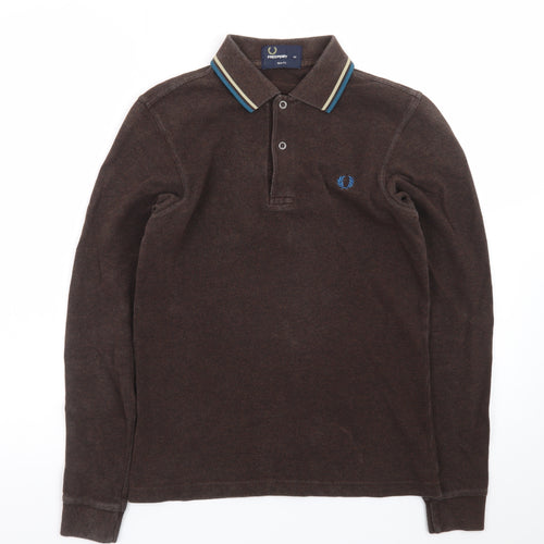 Fred Perry Men's Brown Long Sleeve Slim Fit Polo Shirt XS