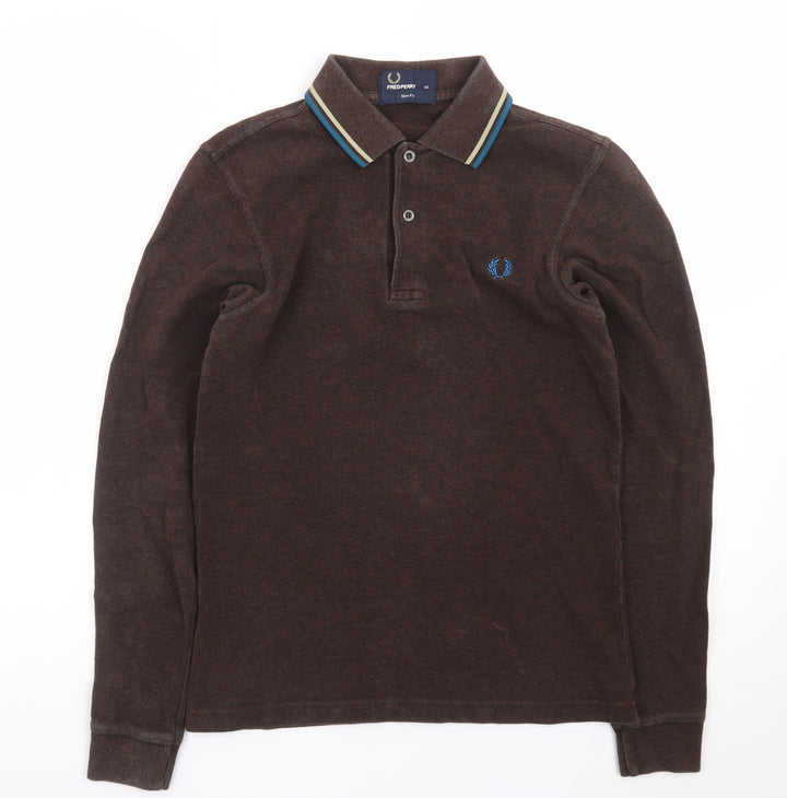 Fred Perry Men's Brown Long Sleeve Slim Fit Polo Shirt XS