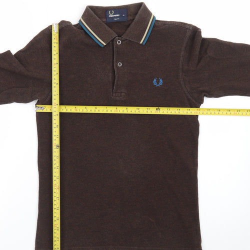 Fred Perry Men's Brown Long Sleeve Slim Fit Polo Shirt XS