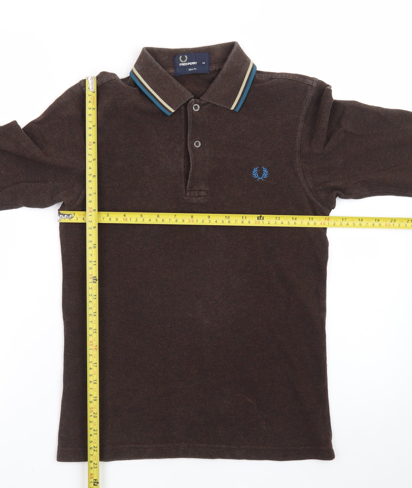 Fred Perry Men's Brown Long Sleeve Slim Fit Polo Shirt XS