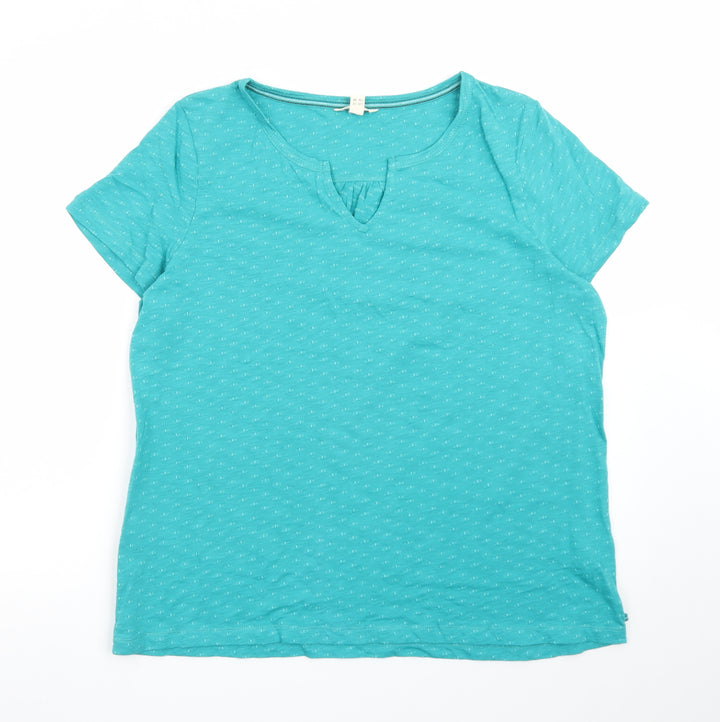 White Stuff Women's Blue Cotton Short Sleeve V-Neck T-Shirt UK 18