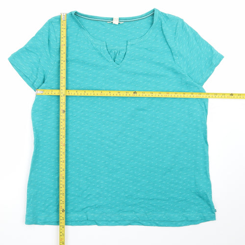 White Stuff Women's Blue Cotton Short Sleeve V-Neck T-Shirt UK 18