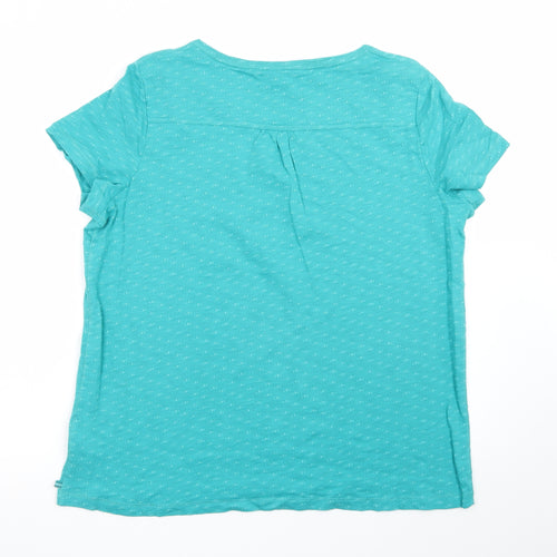 White Stuff Women's Blue Cotton Short Sleeve V-Neck T-Shirt UK 18