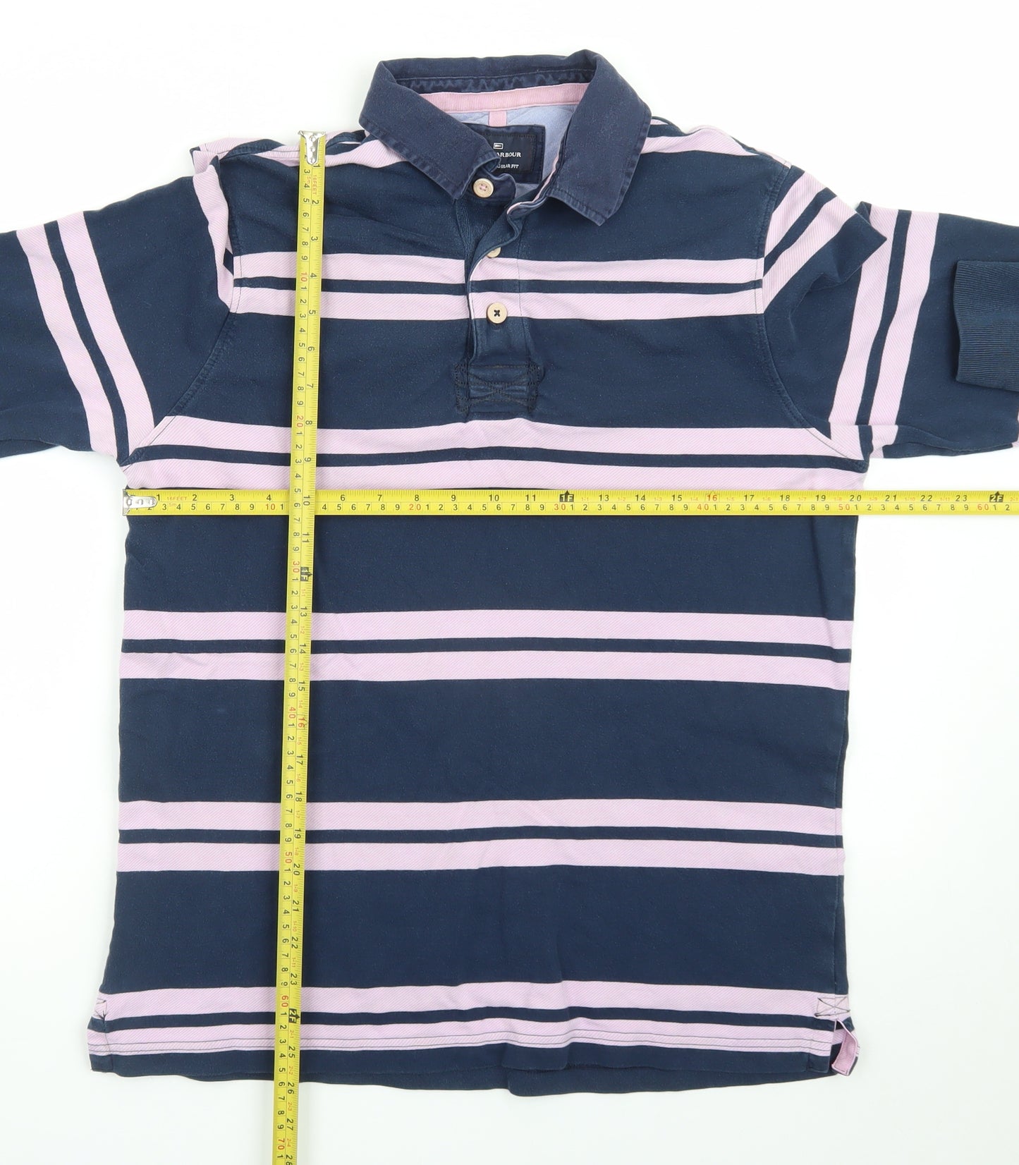 Marks and Spencer Blue Harbour Men’s Blue Striped Long Sleeve Polo M