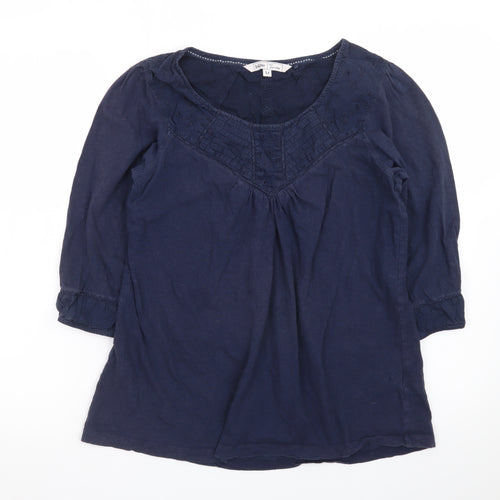Fat Face Women's Blue Cotton Tunic Blouse Size 12 3/4 Sleeve