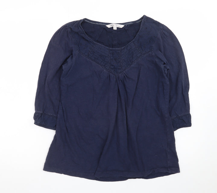 Fat Face Women's Blue Cotton Tunic Blouse Size 12 3/4 Sleeve