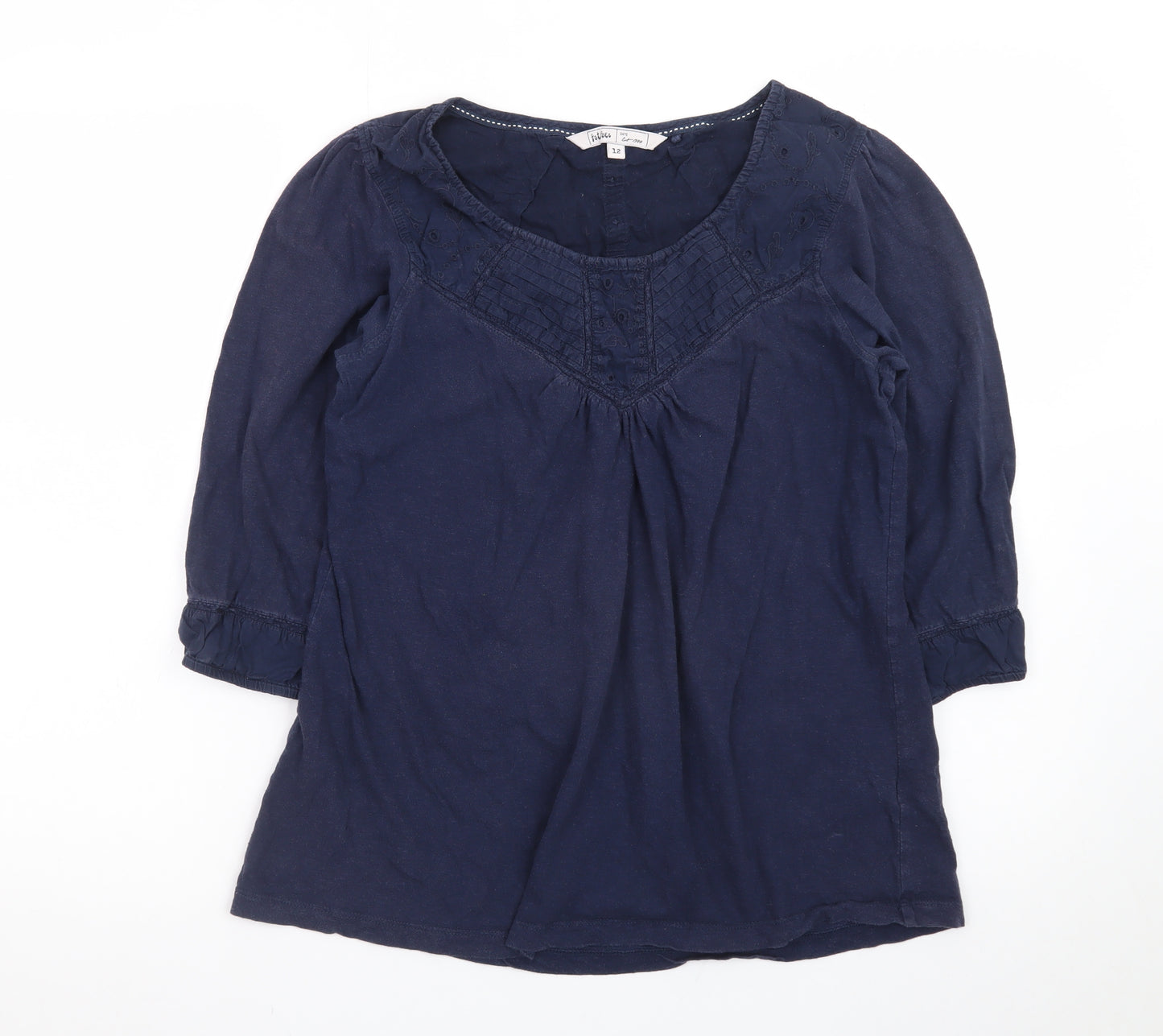 Fat Face Women's Blue Cotton Tunic Blouse Size 12 3/4 Sleeve