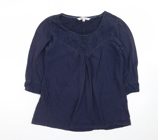 Fat Face Women's Blue Cotton Tunic Blouse Size 12 3/4 Sleeve