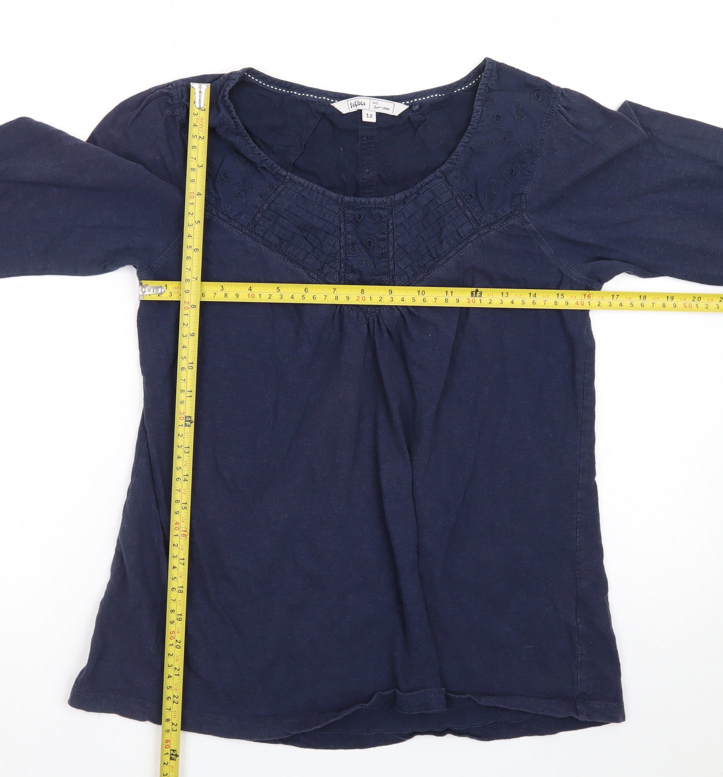 Fat Face Women's Blue Cotton Tunic Blouse Size 12 3/4 Sleeve