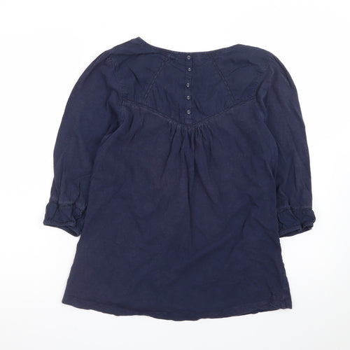 Fat Face Women's Blue Cotton Tunic Blouse Size 12 3/4 Sleeve