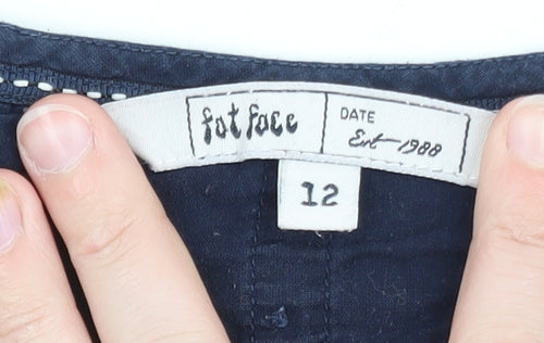 Fat Face Women's Blue Cotton Tunic Blouse Size 12 3/4 Sleeve