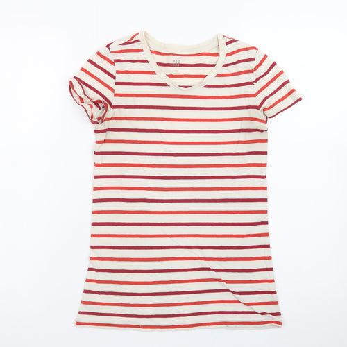 GAP Women Red Striped Cotton Short Sleeve Crew Neck T-Shirt XS