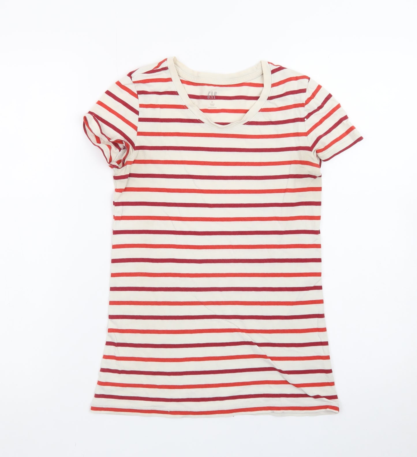 GAP Women Red Striped Cotton Short Sleeve Crew Neck T-Shirt XS