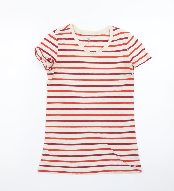 GAP Women Red Striped Cotton Short Sleeve Crew Neck T-Shirt XS