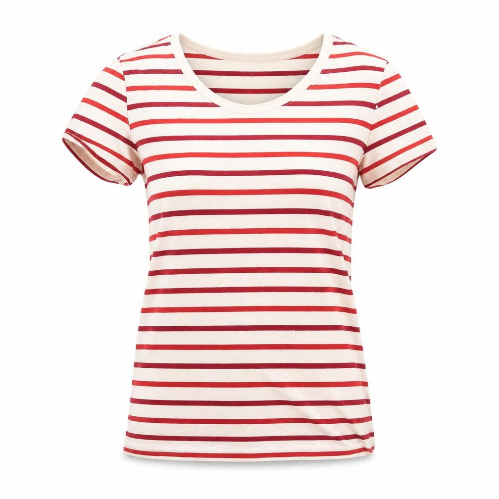 GAP Women Red Striped Cotton Short Sleeve Crew Neck T-Shirt XS