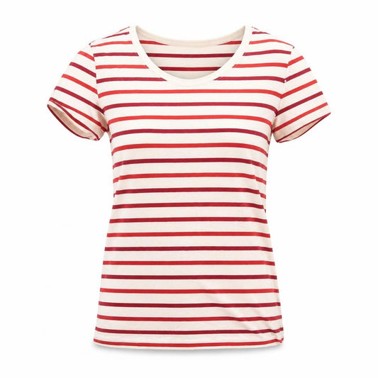 Front view of Gap Women Red Striped Cotton Short Sleeve Crew Neck T-Shirt XS