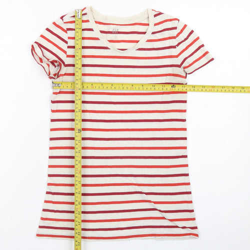 GAP Women Red Striped Cotton Short Sleeve Crew Neck T-Shirt XS