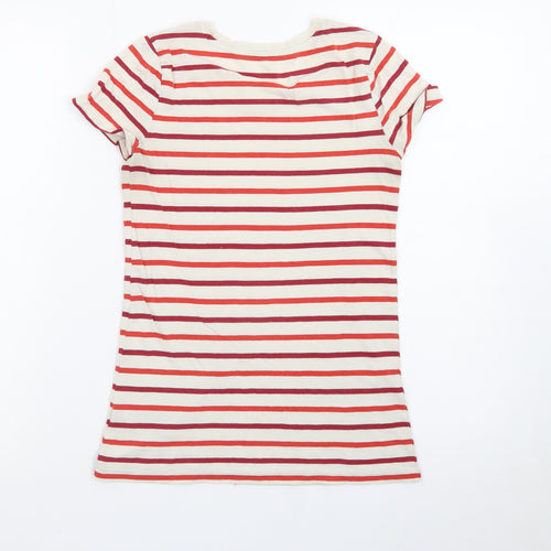 GAP Women Red Striped Cotton Short Sleeve Crew Neck T-Shirt XS