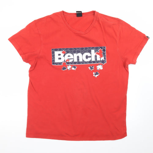 Bench Men's Red XL Graphic Puzzle Logo Cotton T-Shirt