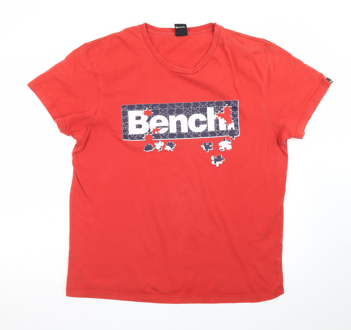 Bench Men's Red XL Graphic Puzzle Logo Cotton T-Shirt