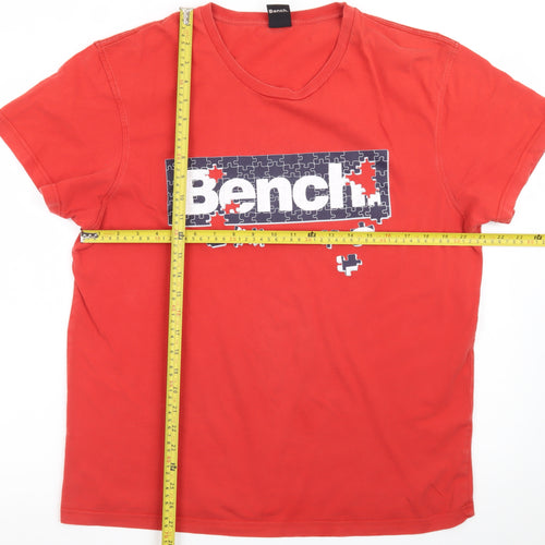 Bench Men's Red XL Graphic Puzzle Logo Cotton T-Shirt