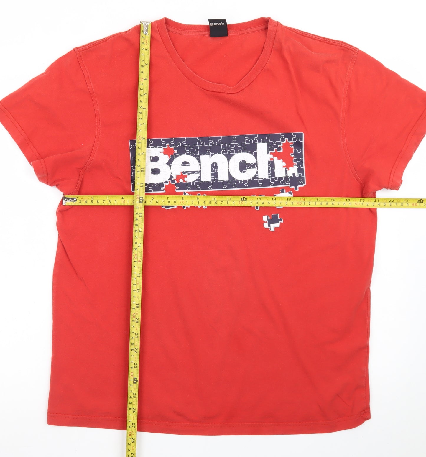 Bench Men's Red XL Graphic Puzzle Logo Cotton T-Shirt