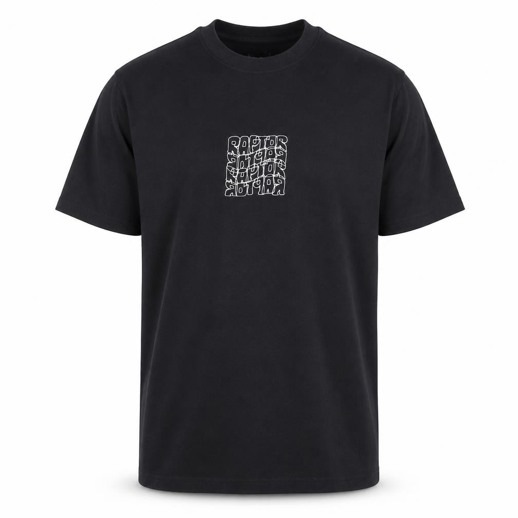 Front view of Raptor Men's Black Small Graphic Print Cotton T-Shirt