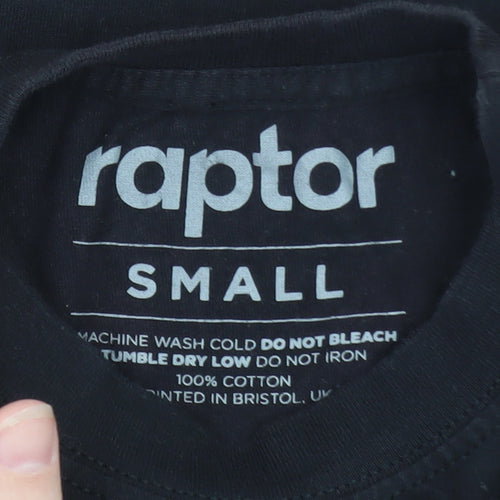 Raptor Men's Black Small Graphic Print Cotton T-Shirt