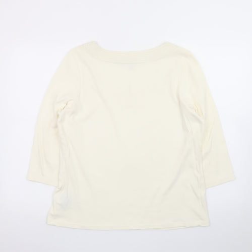 Boden Women’s Ivory 3/4 Sleeve Scoop Neck Cotton T-Shirt Size 10
