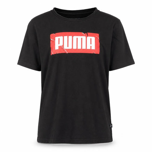 Front view of Puma Men's Black Logo Short Sleeve Cotton T-Shirt, size M